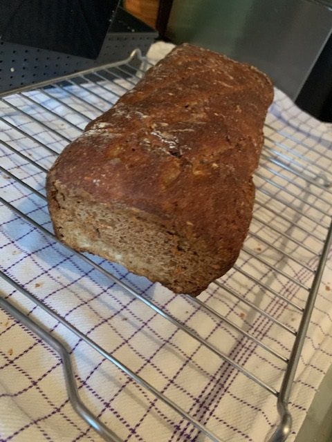 Pure rye sourdough. You have to work that dough hard and it takes a long time. But the result is worth it: mellow, only very slight tang, very pleasing texture.